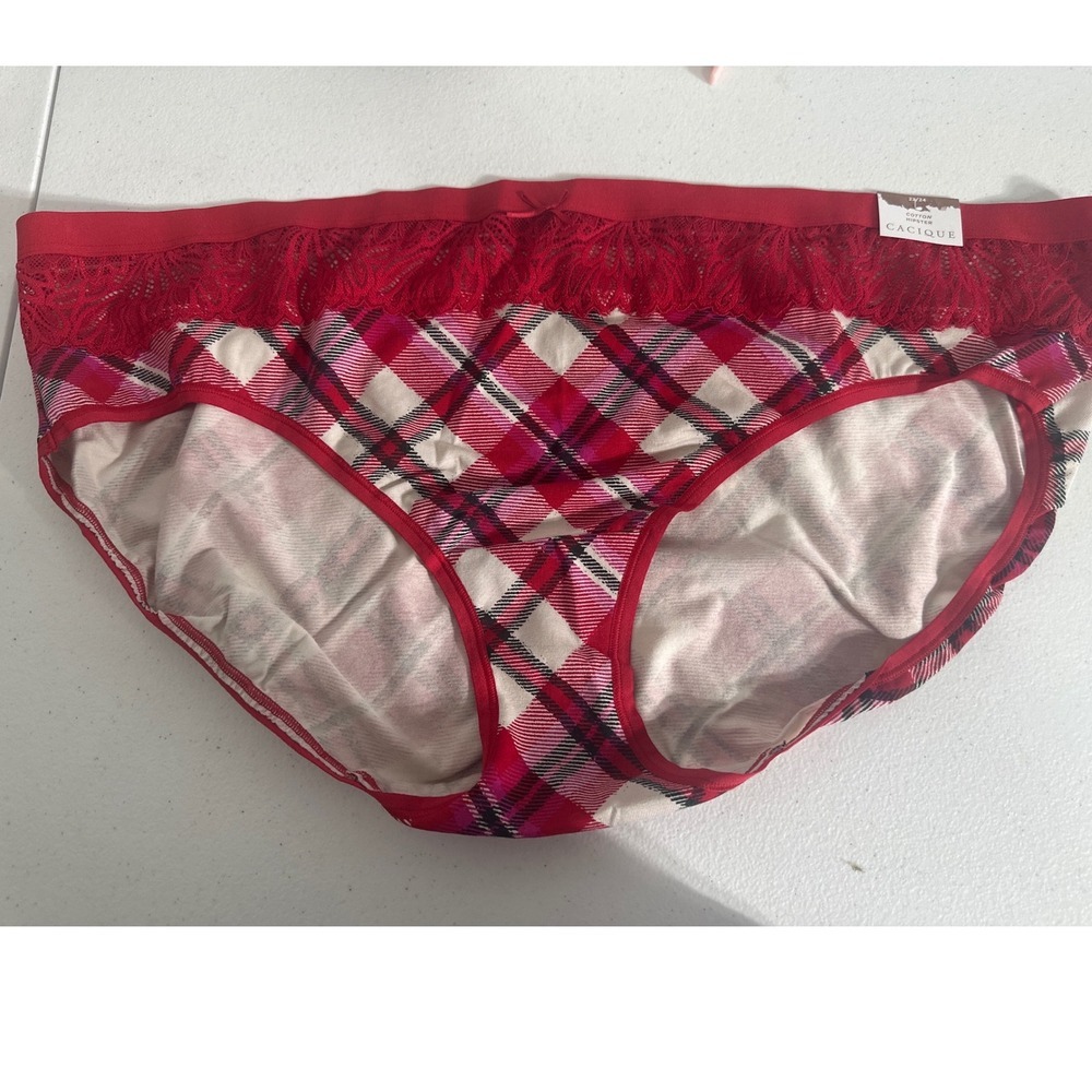 NWT Cacique Womens Red Plaid Cotton Hipster Panties Lace Trim Plus Size 22/24